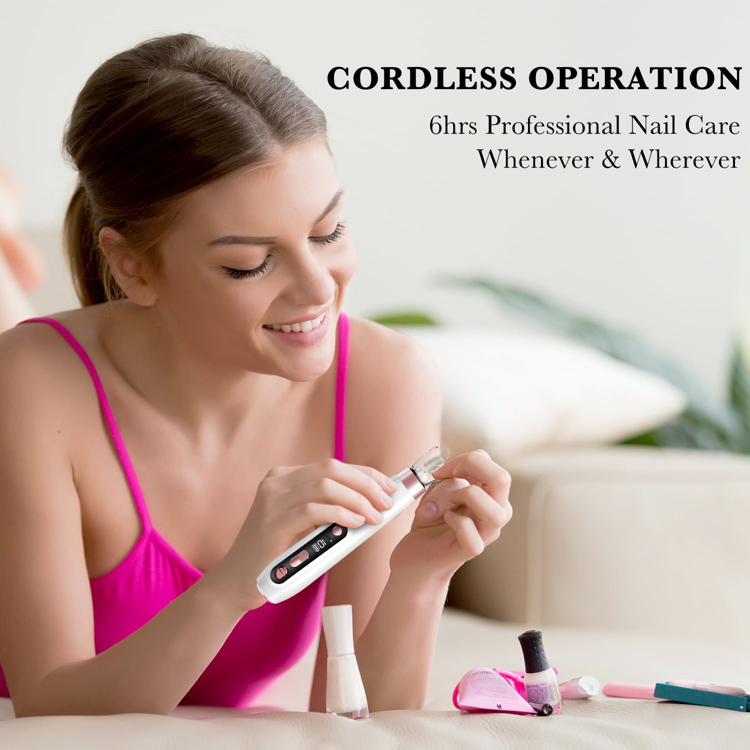 ENGERWALL Professional Cordless Manicure & Pedicure Kit, 10-Speed Electric Nail File, Portable Nail Drill for Trimming, Shaping & Polishing, White