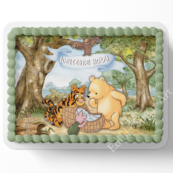 Pooh bear Baby Shower Cake topper Winnie the Pooh 1/2 sheet cake edible image cake topper