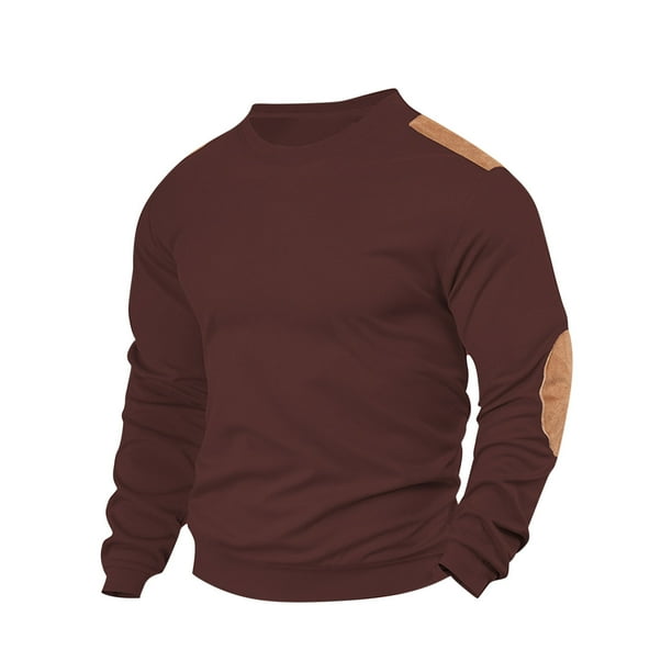 pstuiky Camisas casuales de manga larga para hombre, Sudadera con capucha de manga larga y cuello redondo de color liso para hombre Tops de talla grande para hombre m