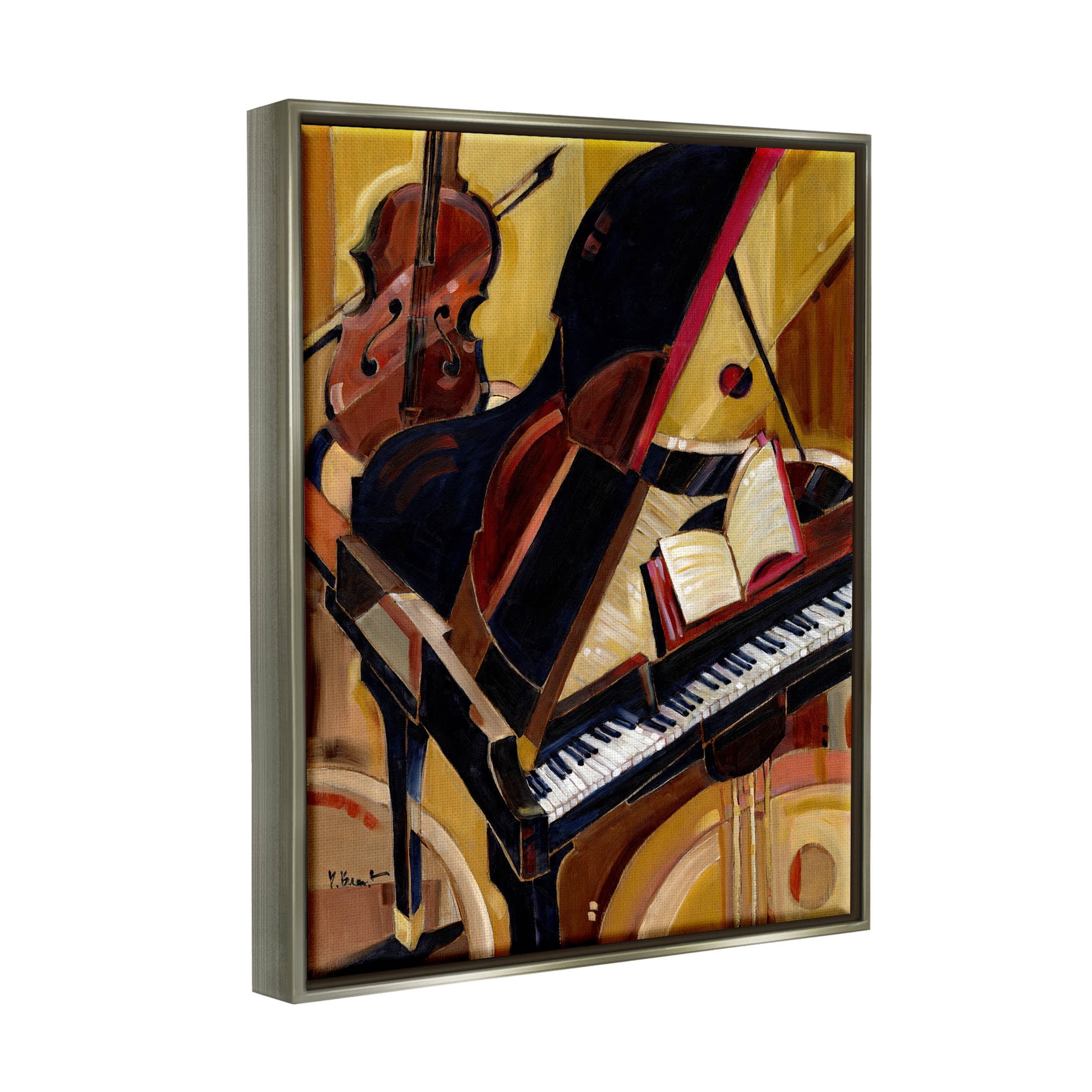 Stupell Industries Musical Instruments Modern Piano Painting Luster Gray Floating Framed Canvas Print Wall Art, Design by Paul Brent
