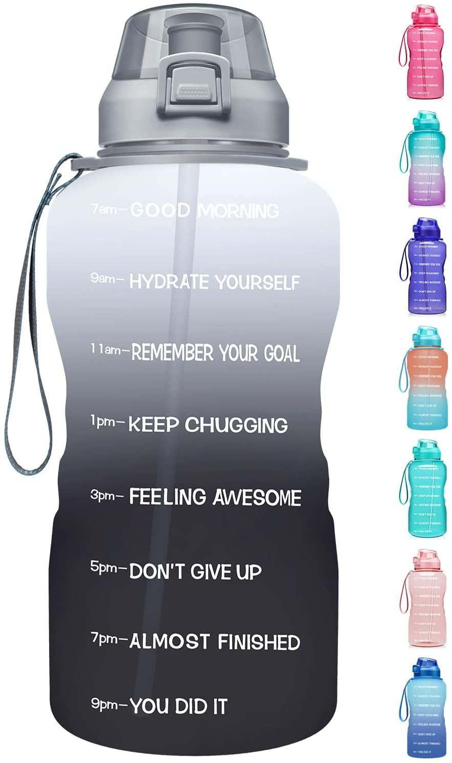Leakproof Office,School Training Hiking Travel BPA Free Resuable Large Fitness Water Jug for Gym SLUXKE 3.78L/2.2L Water Bottle Motivational Sports Water Bottle with Time Marker 