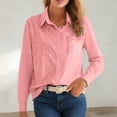 thumbnail image 2 of larppty Button Down Dress Shirts for Women Lapel Solid Sequins Patchwork Long Sleeve Wrinkle Free Blouse Work Cocktail Tops（Pink， L）, 2 of 8