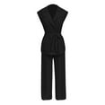 thumbnail image 3 of Women Fashion Solid Casual Suit Sleeveless Lac Up Cardigan High Waist Pants Suit Pant Suits plus Size Jumpsuit for Women Dresses for Grandmother of The Bride Snow Bib Womens Suite 269 Striped Trouser, 3 of 5