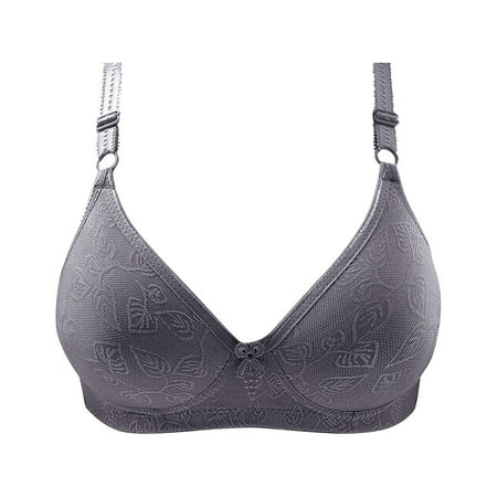 Rlmidhb Women s Wireless Bras Lace Full Coverage No Underwire Jacquard Knitted Bralettes Lace Bra Gray