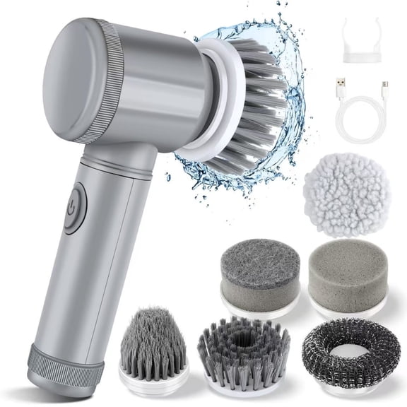 Electric Spin Scrubber with 6 Brush Heads, 2000mAh Rechargeable Power Scrubber for Bathroom Kitchen Tub Floor Cleaning