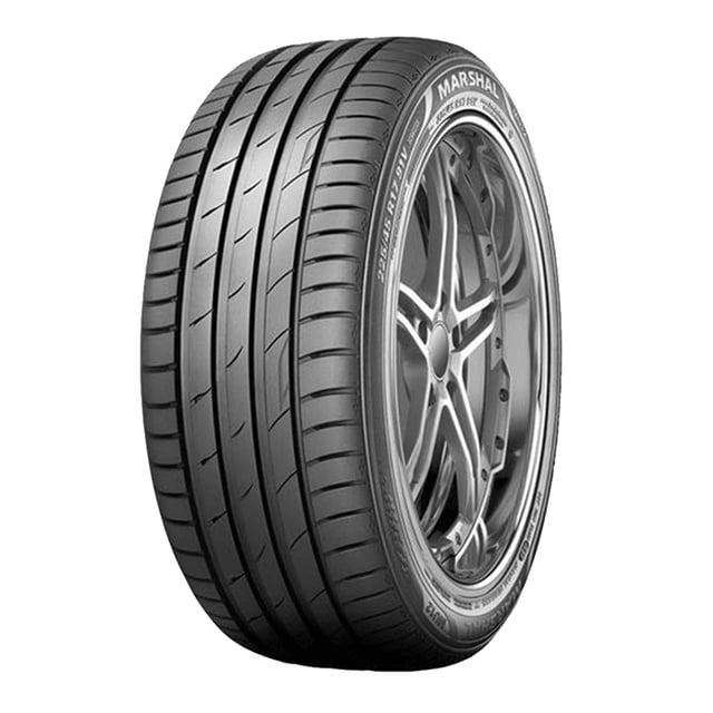 llanta marshal 225/50zr17 mu12 98w neumático Marshal 225/50R17 MU12 en 3/4, banda de rodamiento con cuatro canales longitudinales y bloques sólidos visibles en el flanco con marca MARSHAL; diseñado para evacuación óptima de agua, rápida disipación de calor y manejo de alto desempeño en autopista y ciudad, adecuada también para uso mixto y viajes largos.