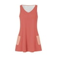 thumbnail image 3 of Atogsazn Women Casual Dress Summer Loose Solid Color Sleeveless V-Neck Dress Plus Size T-Shirt Dress with Pockets Orange S on Clearance, 3 of 5