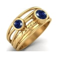 thumbnail image 2 of 4mm Round Synthetic Blue Sapphire Handmade Split Shank Band 925 Sterling Silver Gold Vermeil Dual Stone Women Mother's Day Gift Ring, 2 of 4