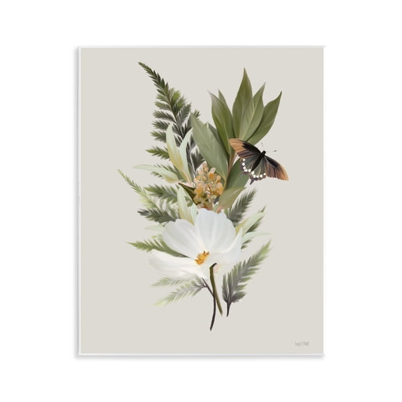 Stupell Industries Flower Sprigs & Butterfly Floral Painting Unframed Art Print Wall Art, 11 x 14