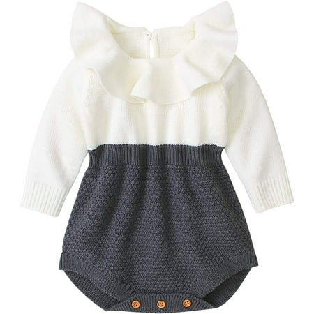 

YOUI-GIFTS Newborn Baby Girls Boys Knitted Romper Long Sleeve Ruffled Jumpsuit Outfit for Infant Toddler