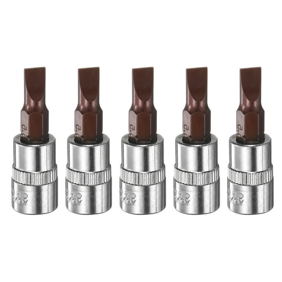 Uxcell 5pcs FD5.5 Slotted Bit Socket 1/4" Square Drive Flat Head Extension Impact Bit Power Nut Driver Set S2 & CR-V Steel Socket Ratchet Wrench Bits, Silver Red