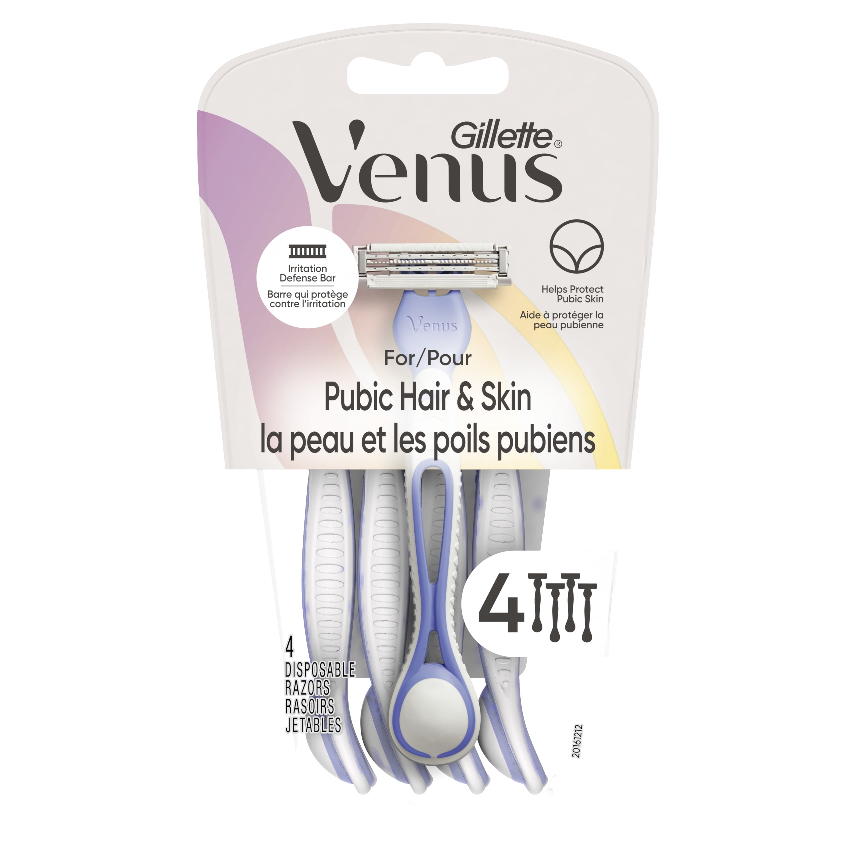 Venus for Pubic Hair & Skin Women's Disposable Razor, 4 count, Multi-Color