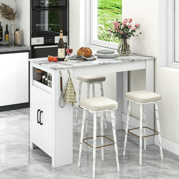 Gymax 47'' Long Counter Height Table Bar Table Faux Marble Pub