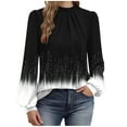 thumbnail image 2 of Long Sleeve Shirts for Women Loose Mock Neck Tops Dressy Pleated Front Blouses Back Button Lantern Sleeve Casual Fall Fashion Printed Sweatshirts Pullover, 2 of 6