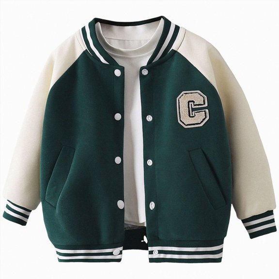 Linfrsh Boys Girls Varsity Baseball Jacket Zip Up Bomber Jacket Thin 18-24M 2-11Years (Green,5-6 Years)