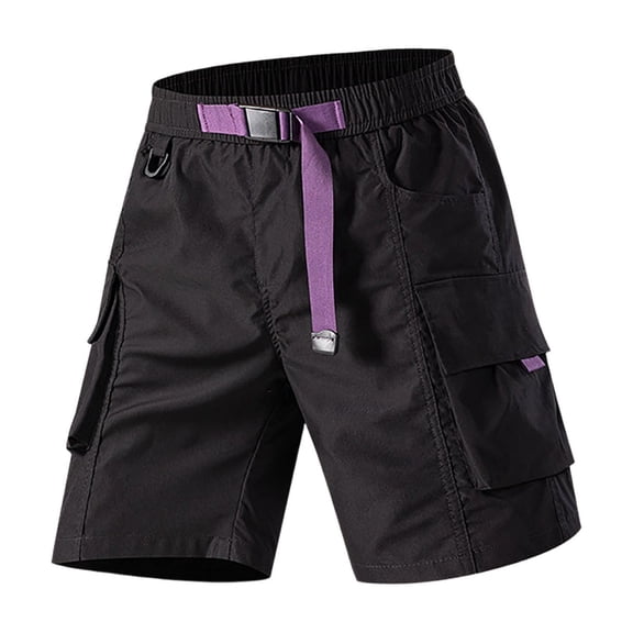 Gfyviroh Men's Quick Dry Shorts Lightweight Elastic Waist with Belt Cargo Shorts Multi-Pocket Hiking Shorts