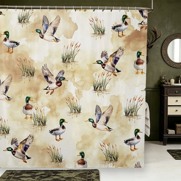 Manfei Wild Mallard Duck Shower Curtain 72Wx72L,Rustic Bird Bathroom Curtain