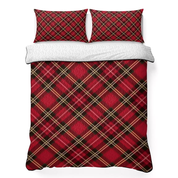 King Quilt Bedding Set, Christmas Tartan Buffalo Plaid 3 Piece Bedding Set Lightweight Breathable Quilt with 2 Pillow Shams, Diamond Checker Lattice Soft Microfiber Summer Comforter for Hot Sleepers