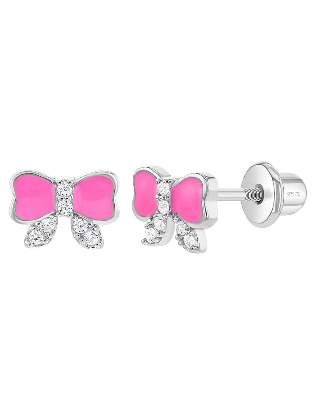Pretty in Pink Bow Baby / Toddler / Kids Earrings Screw Back - Sterling Silver