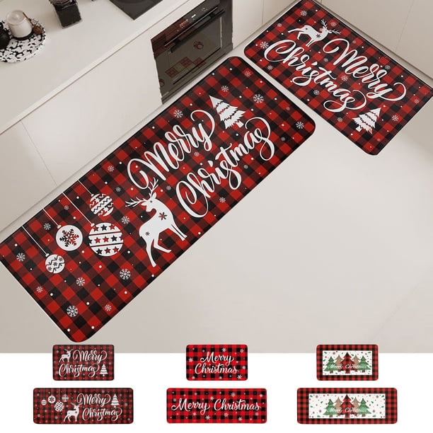 2 Alfombras y Tapetes Navideños para Cocina, Antideslizantes, para Decoración Navideña (40,6 X 60,9 Cm + 40,6 X 122,9 Cm)