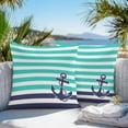 thumbnail image 5 of Blue Anchor Outdoor Pillow Covers Set of 2 Costal Turquoise White Blue Stripes Background Waterproof Throw Pillow Case Decorative Square Cushion Cover for Patio Couch Garden Balcony, 24"x24", 5 of 9