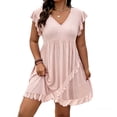 thumbnail image 2 of HAOTAGS Womens Summer Dresses Deep V-Neckline Colorblock Panel Seam Flared A-Line Skirt Plus Size Summer Dress Pink Size 5XL, 2 of 6