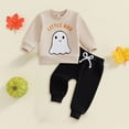 thumbnail image 2 of Staki Baby Boy Outfits Fall Toddler Baby Boy Halloween Outfit Long Pumpkin Shirt Pant Clothes Set 0-3T(Beige,12-18 Months), 2 of 4