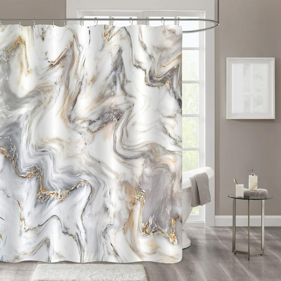 Ritiga Modern Luxury Grey Gold Marble Shower Curtain, 72" x 84"
