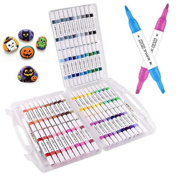 Acrylic Paint Pens Markers, 60 Colors Dual Tip Acrylic Paint Pens , Waterproof Markers for Rock Painting, Wood, Canvas, Stone, Glass, Ceramic Surfaces, DIY Crafts Making Art