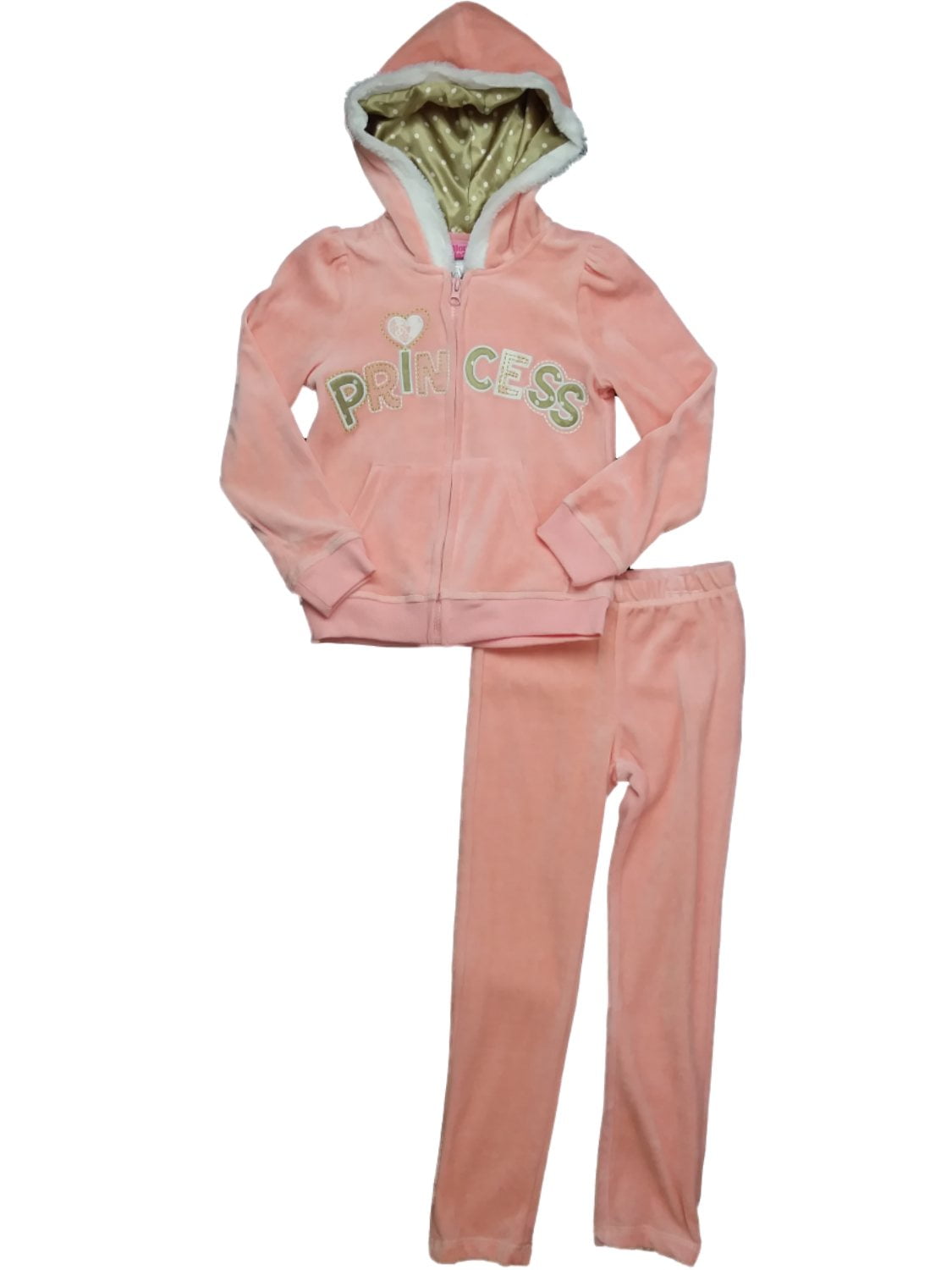 Girls Peach Velour Princess Zip Up Hoodie Velvet Satin Sweatsuit Outfit ...