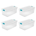 thumbnail image 1 of Sterilite 106 Qt Clear Plastic Stackable Storage Bin w/ White Latch Lid, 4 Pack, 1 of 9