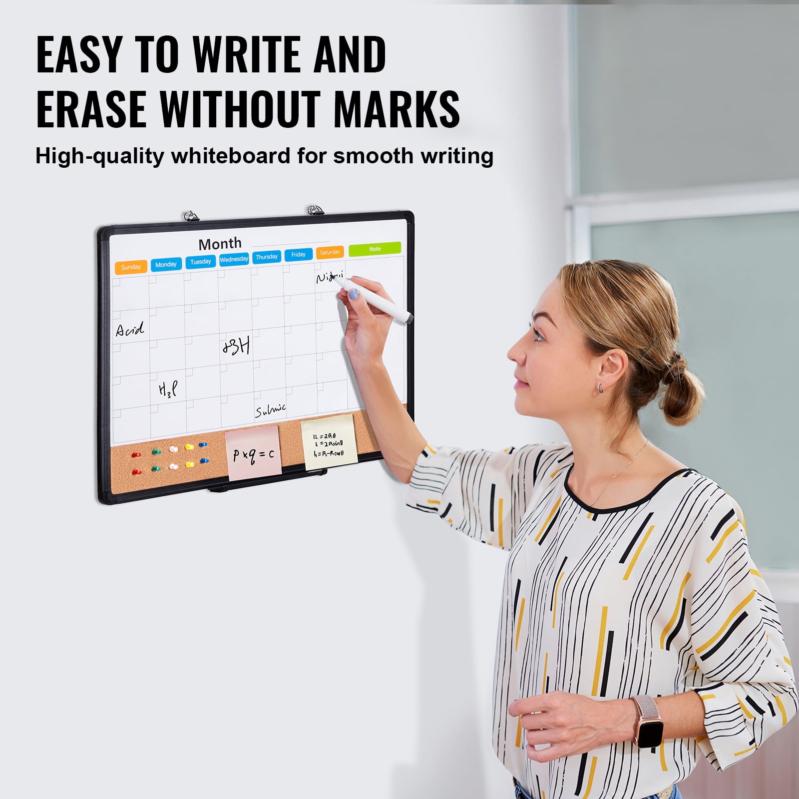 KFFKFF 24"x 18" Dual-Function Board – Magnetic Whiteboard Calendar & Cork Bulletin, Framed in Aluminum – Wall-Mounted for Home, Office, or Educational Settings