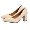 thumbnail image 3 of Xucatan Women's Pointed Toe Block Heel Pumps, Chunky High Heel Dress Shoes with Cushioned Insole, Faux Leather Comfortable Work Flats, Versatile Solid Color Design for Office Daily Gift, 3 of 9
