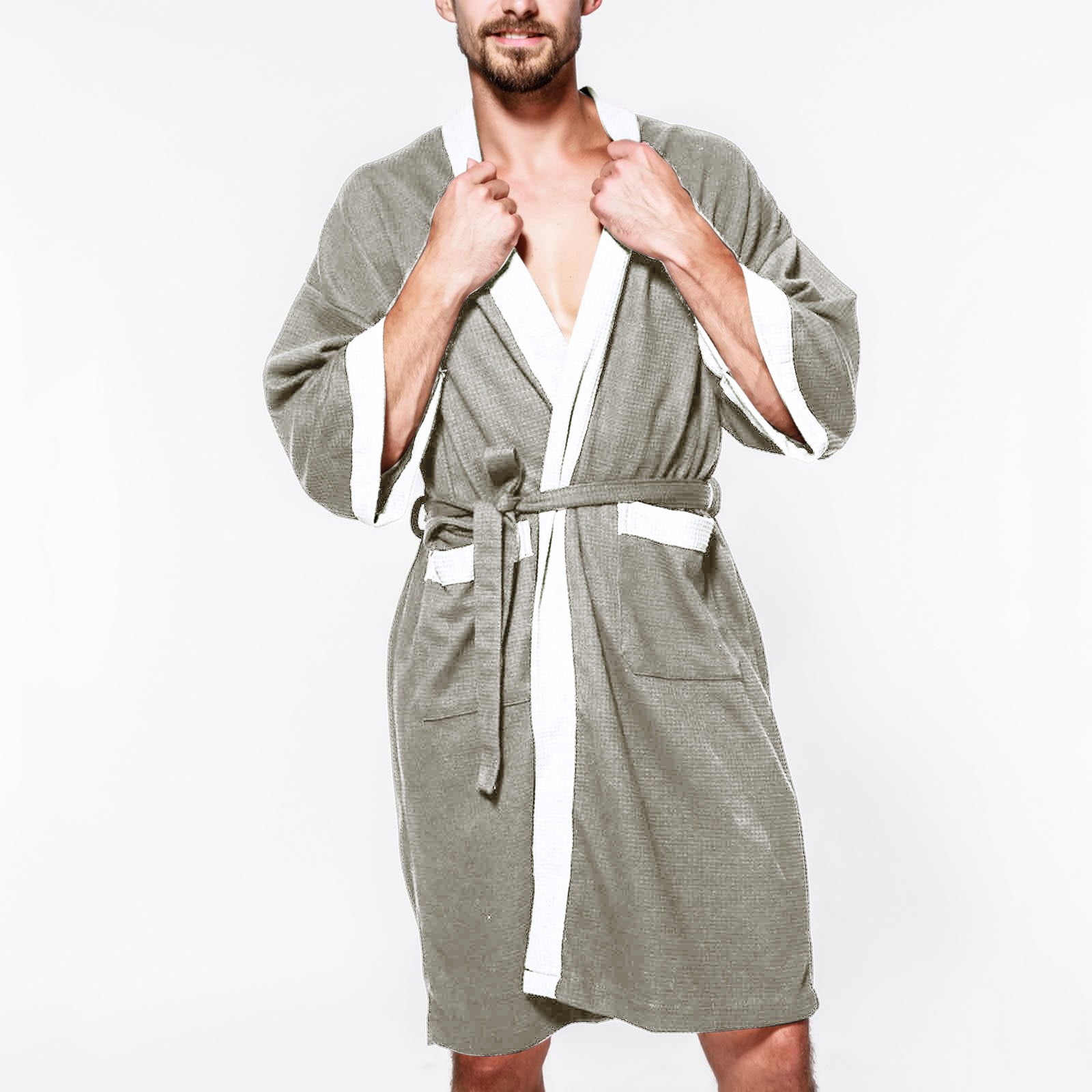 White Mens Bathrobe Soft Cotton Bathrobe Hot Spring Robe