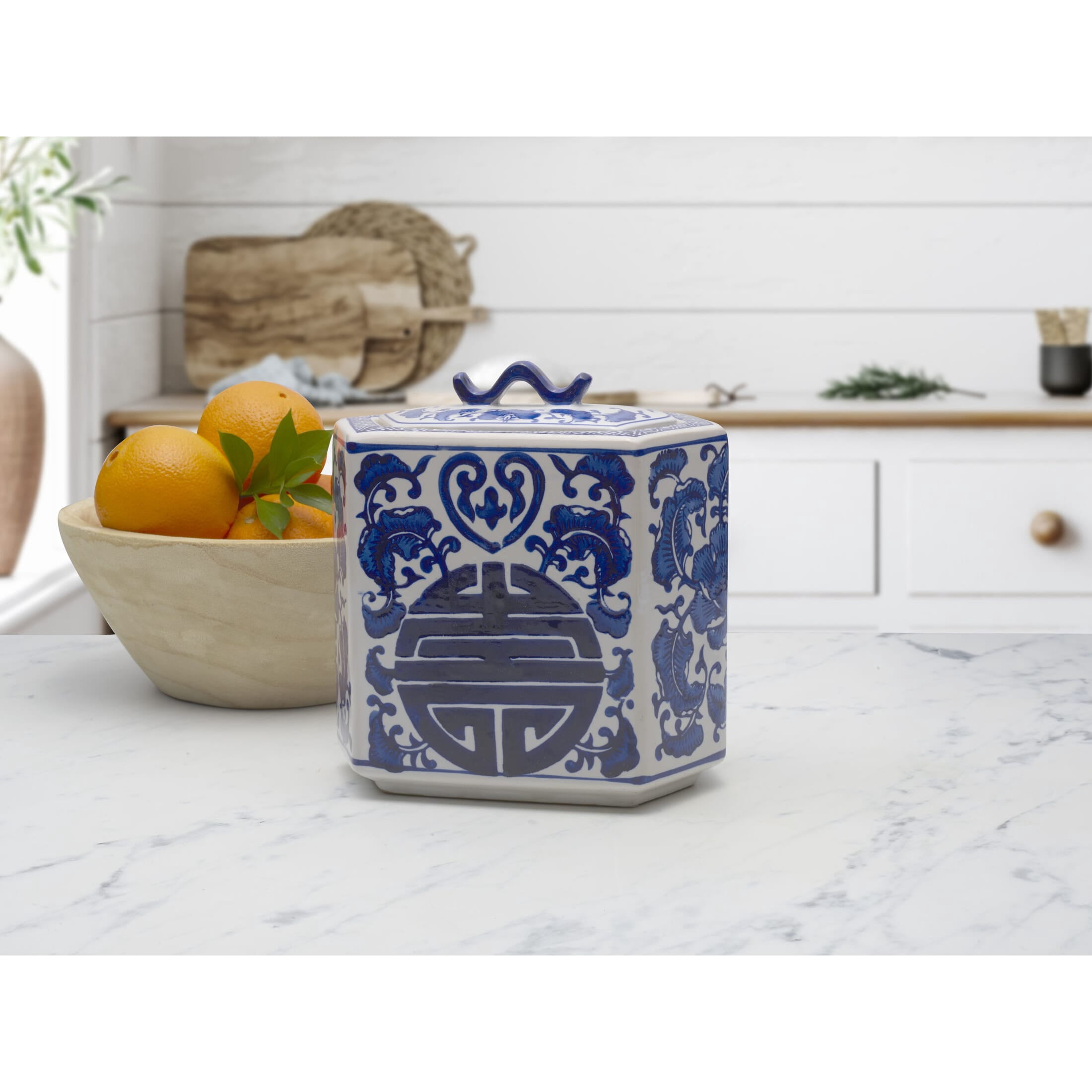 Home Accents 8 inch Blue and White Ceramic Jar with Lid