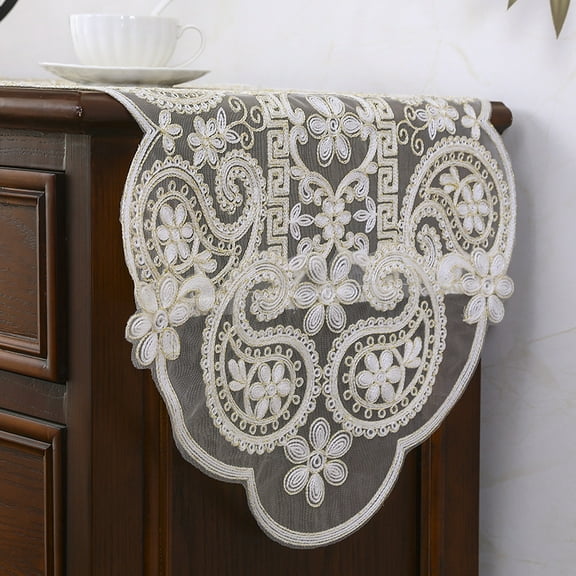 Embroidered Lace Table Runner, Oval Table RunnerS Table Centerpiece Doily Nightstand Dresser Scarf