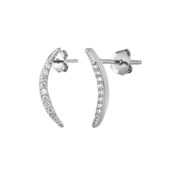 Crescent Moon Stud Earrings, Sterling Silver 925 With CZ Jewelry