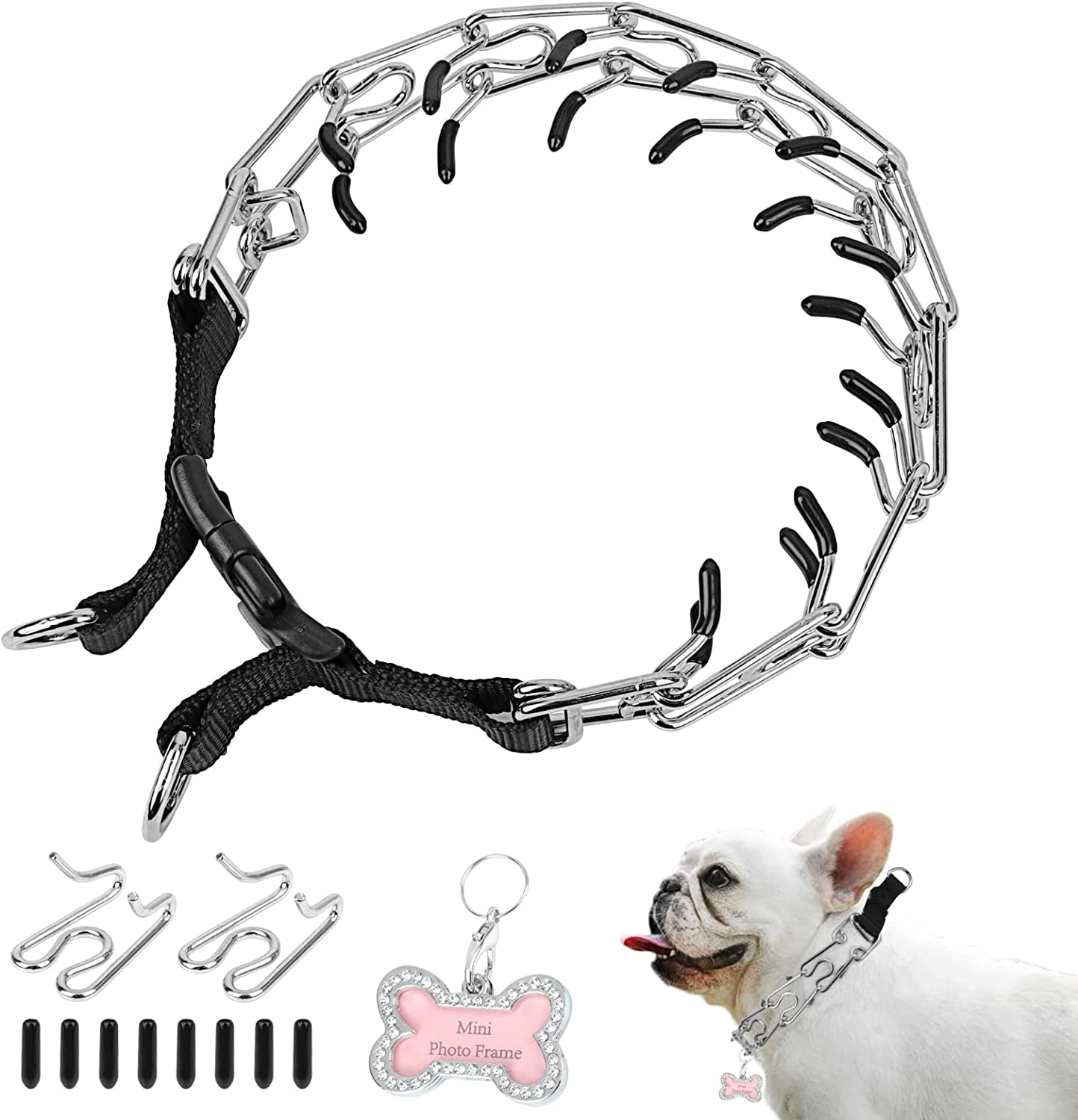 KissDate Dog Prong Collar,Adjustable Dog Choke Pinch Training Collar with Comfort Rubber Tips