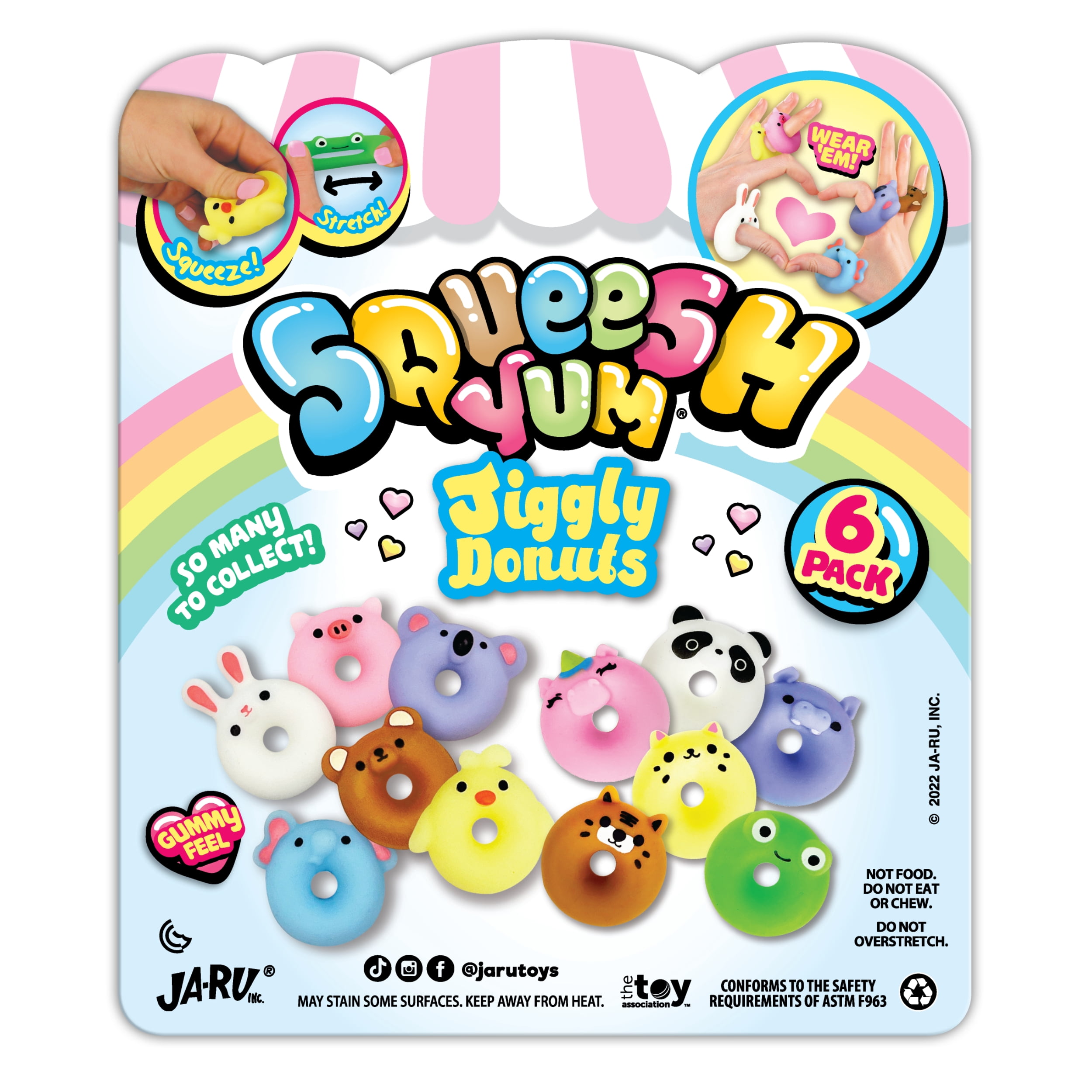 Ja-Ru Squeesh Yum Jiggly Donuts - Value 6 pack- Stretchy Fidget Toy