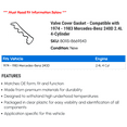 thumbnail image 2 of Valve Cover Gasket - Compatible with 1974 - 1983 Mercedes-Benz 240D 2.4L 4-Cylinder 1975 1976 1977 1978 1979 1980 1981 1982, 2 of 2