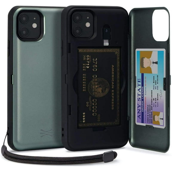 TORU CX PRO Case for iPhone 11, with Card Holder | Slim Protective Cover with Hidden Credit Cards Wallet Flip Slot Compartment Kickstand | Include Mirror, Wrist Strap, Lightning Adapter - Green