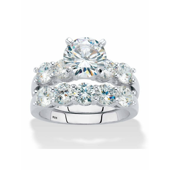 PalmBeach Jewelry Round Cubic Zirconia 2-Piece Bridal Ring Set 4.25 TCW Platinum-plated Sterling Silver