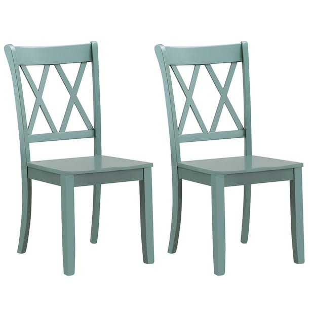 Costway Set Of 2 Wood Dining Chair, White Wood Cross Back Dining Chairs