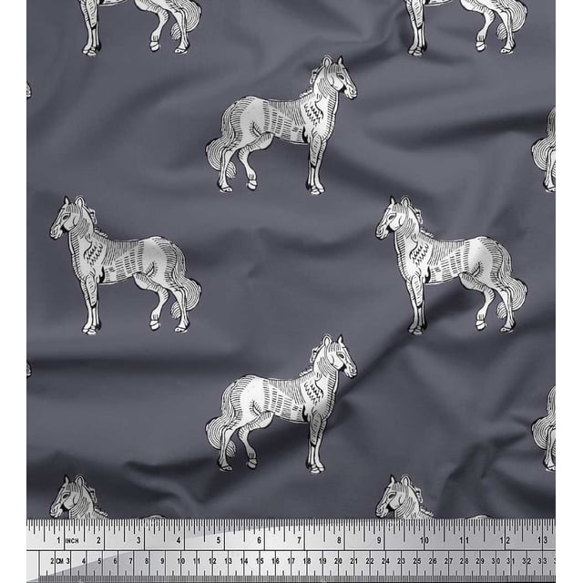 Soimoi Cotton Voile Fabric Horse Block Print Fabric by Yard 42 Inch Wide