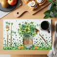 thumbnail image 2 of Happy St. Patrick's Day Placemats Set of 6, Spring Green Lucky Clovers Leaf Placemats for Dining Table, Place Mats for Kitchen Tabletop, Waterproof Wipeable Dining Table Mats Set, 2 of 9