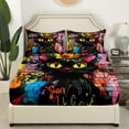 thumbnail image 3 of Teen Graffiti Wall Full Sheet Set American Street Culture Bedding Set Black Cat Animal Bed Sheets Hip Hop Hippie Style Colorful Hand Drawn 1 Fitted Sheet 1 Flat Sheet 2 Pillow Cases, 3 of 6