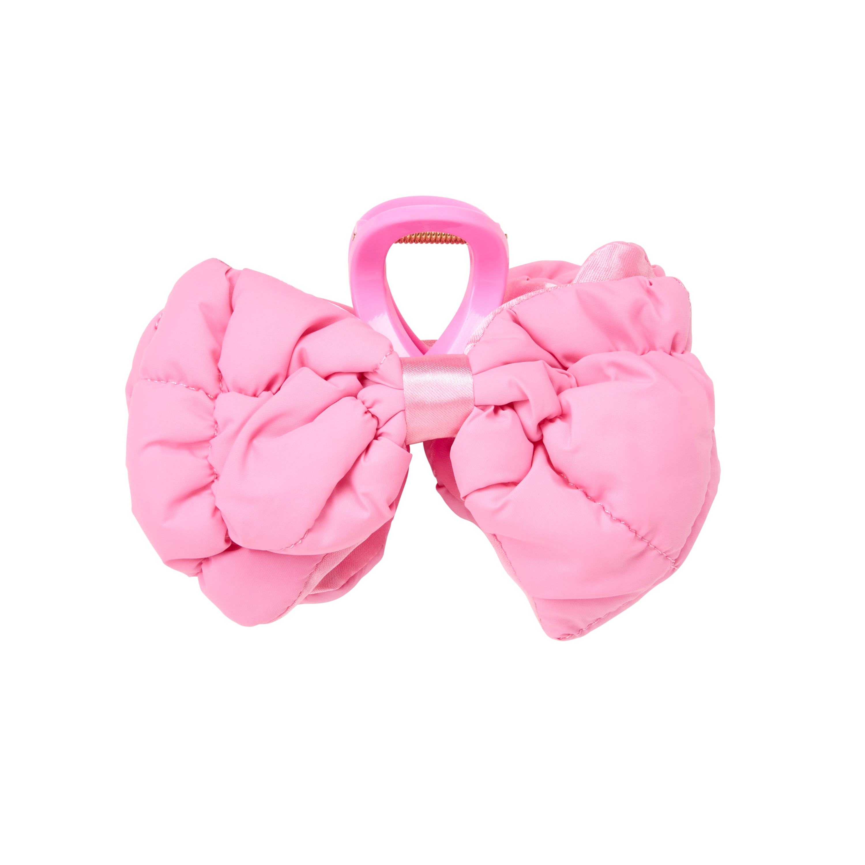 Goody Luxe Puffer Bow, Frosty Ice Pink, Quilted SlideProof Hair Claw Clip