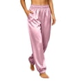 thumbnail image 3 of Bloomae Womens Satin Harem Lounge Pants Casual Baggy Barrel Leg Pajama Sleep Pants Elastic High Waist Loose Workout Track Pj Bottoms with Pockets, 3 of 10