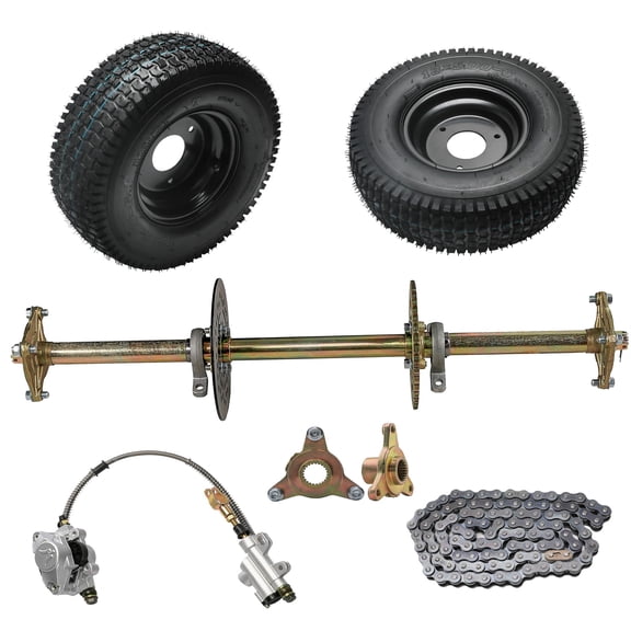 32" Go-kart Rear Live Axle Kit 420 Chain Sprocket 3 Stud Wheel Hub Brake Caliper with 13x5.00-6 inchTires Wheels for Racing Go Kart ATV Quad Buggy Golf Cart Drift Trike Karting Mini Bike