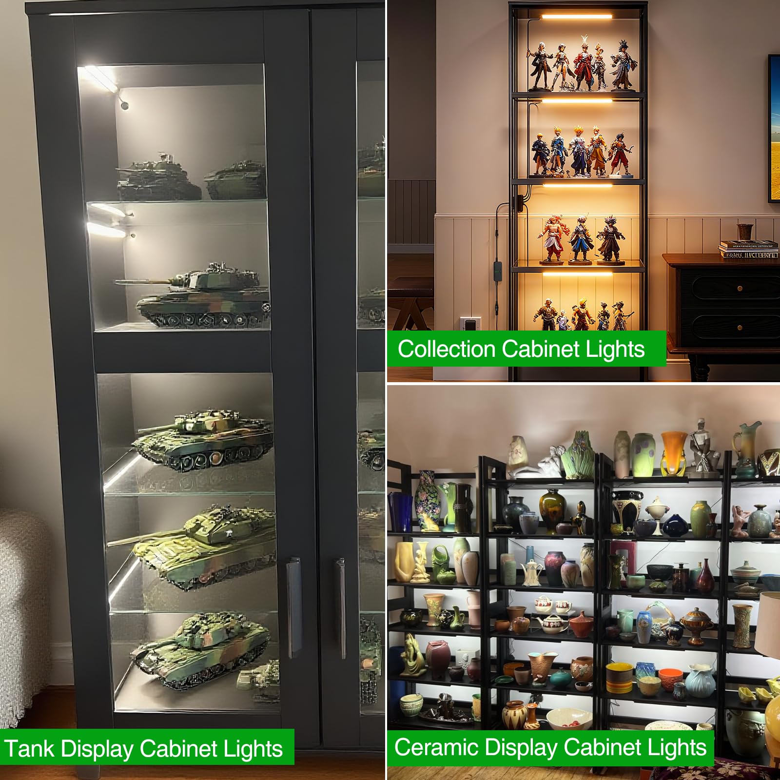 Under Cabinet Lighting Kit - 4 Bars, 12W, CCT 2700-6000K, Slider Dimmer, Timer, Plug-in for Kitchen, Gun Safe, Curio Cabinet, Bookshelf